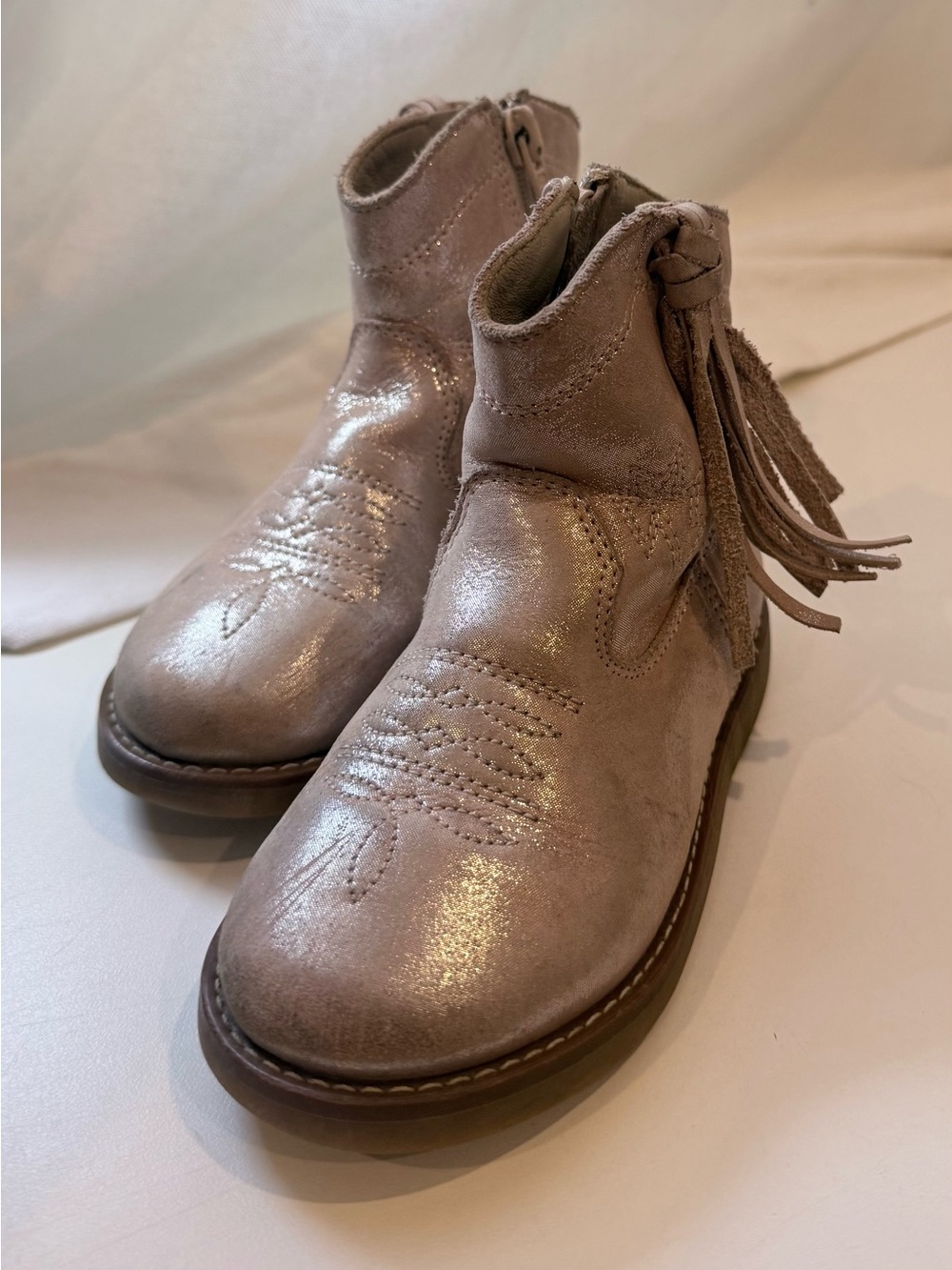 Elephantito Metallic Pink Fringe Ankle Boots for Kids